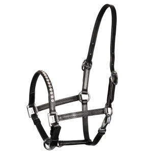 Licol en cuir noir poney/poulain crystal