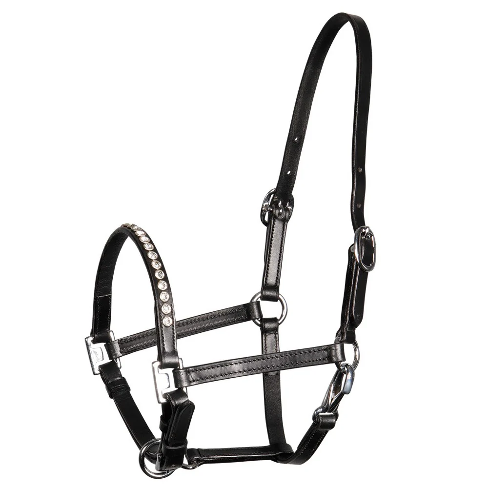 Licol en cuir noir poney/poulain crystal