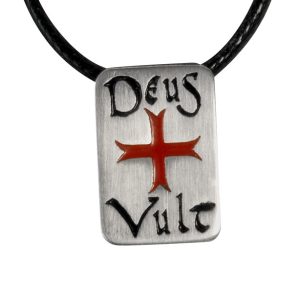 Pendentif « Deus + Vult », croix templière rouge