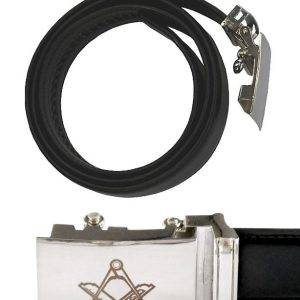 Ceinture noire en cuir équerre compas