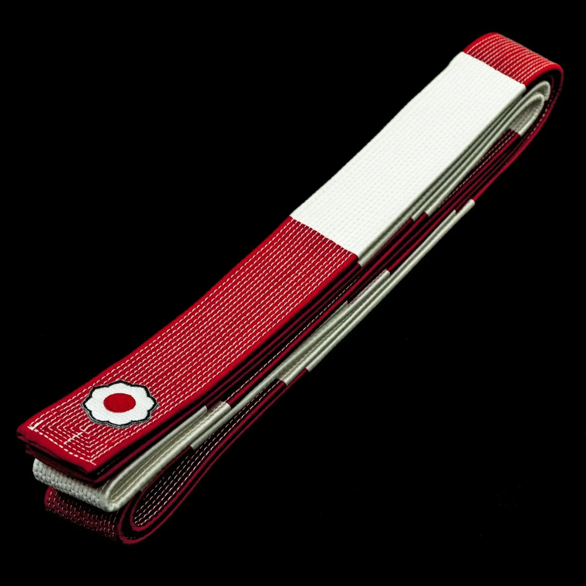 Kohaku Obi Kodokan Soie du Japon (JGSRW) - Ceinture blanche/rouge