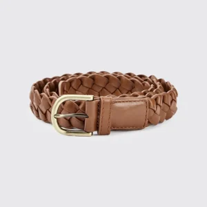 Ceinture tressée en cuir Belmore - Caramel