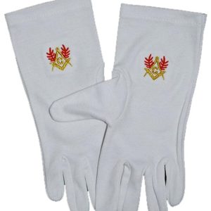 Gants maçonniques brodés rouge et or.